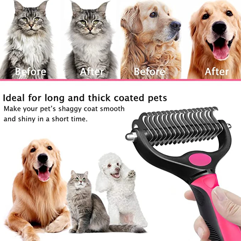 Pet Shedding Brush for Dogs Cats Fur Knot Cutter Double sided Pet Grooming